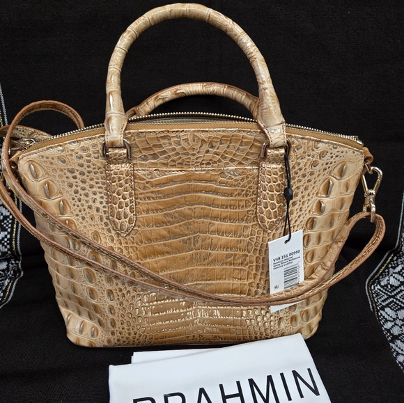 NWT Brahmin honey brown Melbourne, Crocodile-Embossed Duxbury Satchel Bag - Picture 10 of 13